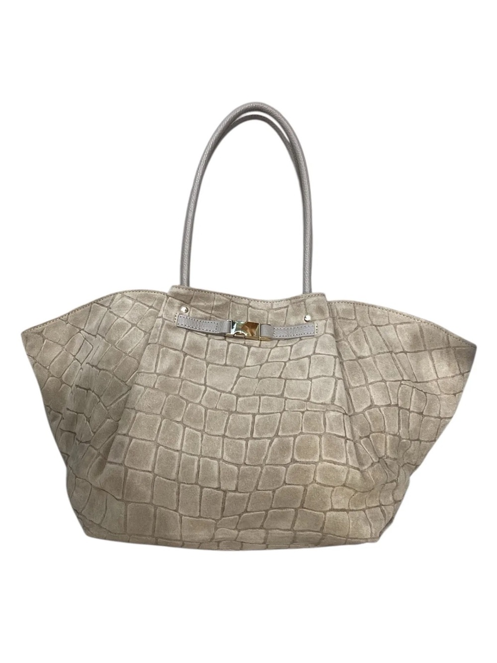 MADE IN ITALY LEATHER Elegant Neutral Croc-Embossed Tote Bag